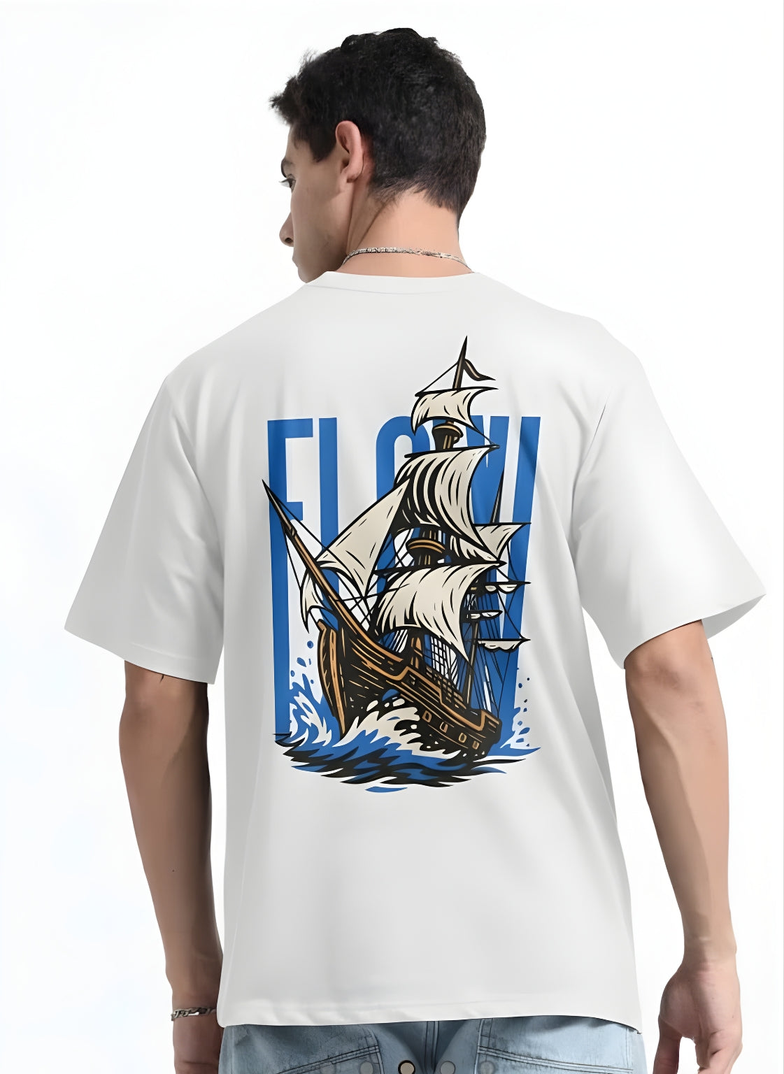 Men’s Flow Printed White 240 GSM Oversized T-Shirt