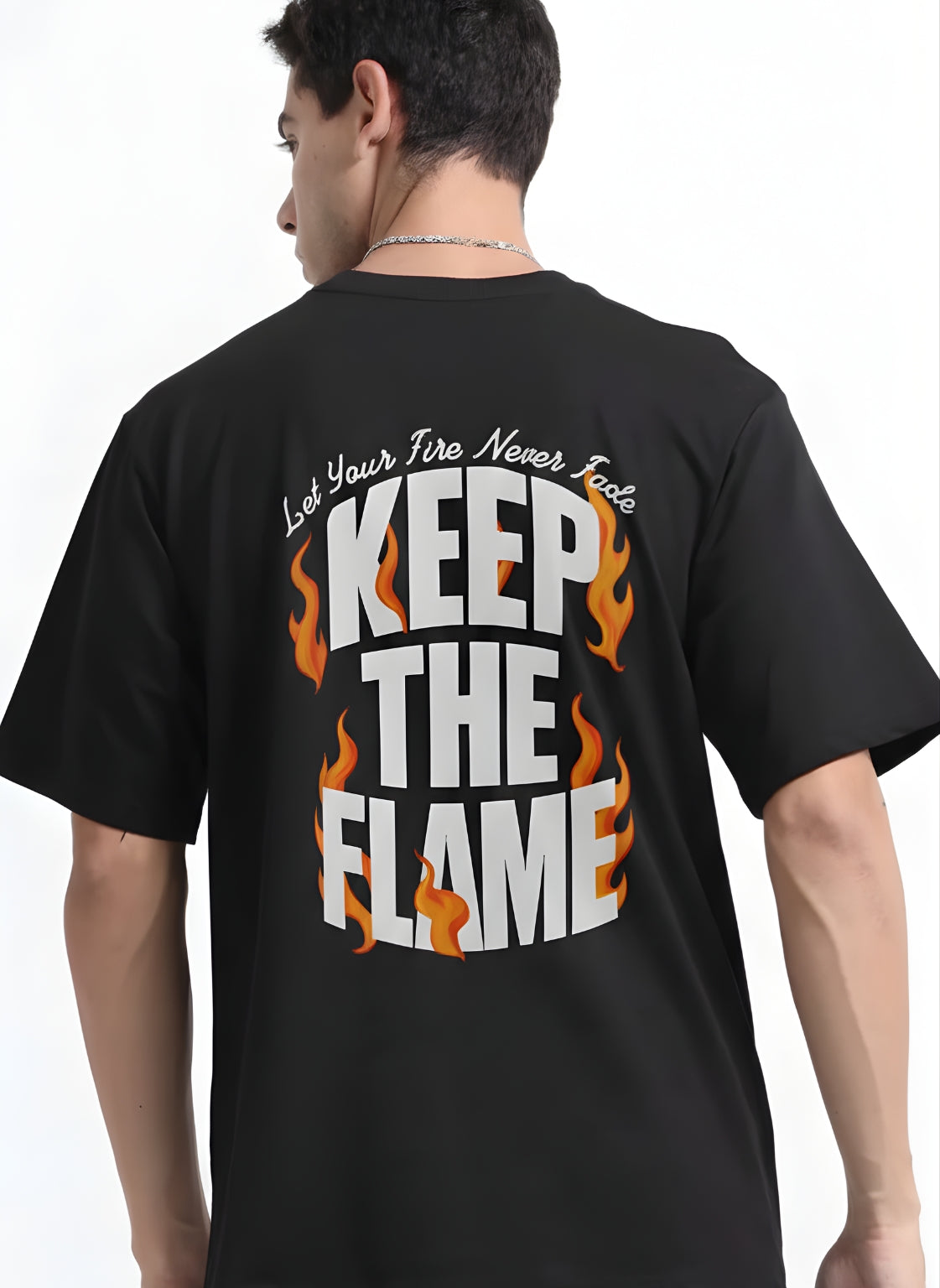 Men’s Keep The Flame Black 240 GSM Oversized T-Shirt