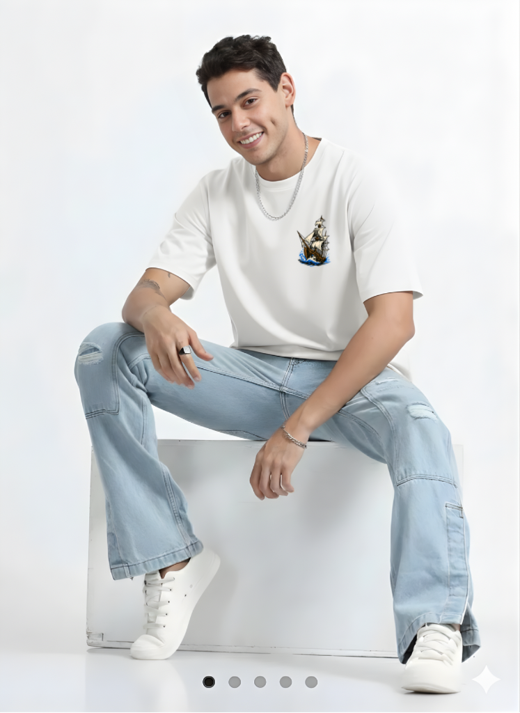 Men’s Flow Printed White 240 GSM Oversized T-Shirt