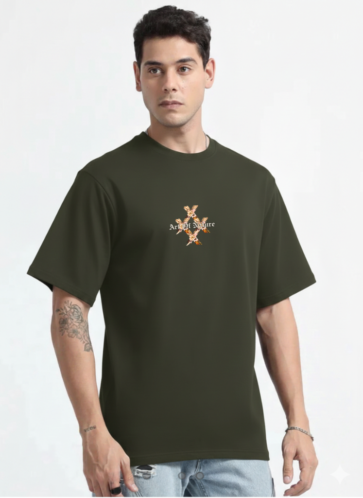 Men’s Art of Nature Army Green 240 GSM Oversized T-Shirt