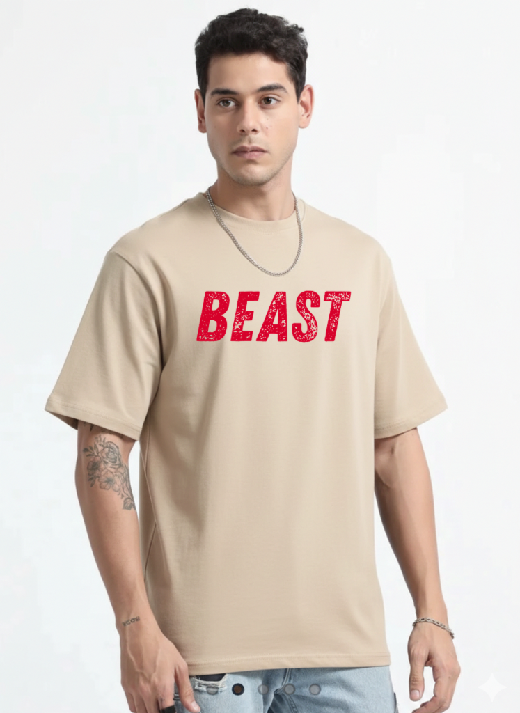 Men’s Beast Desert Beige 240 GSM Oversized T-Shirt